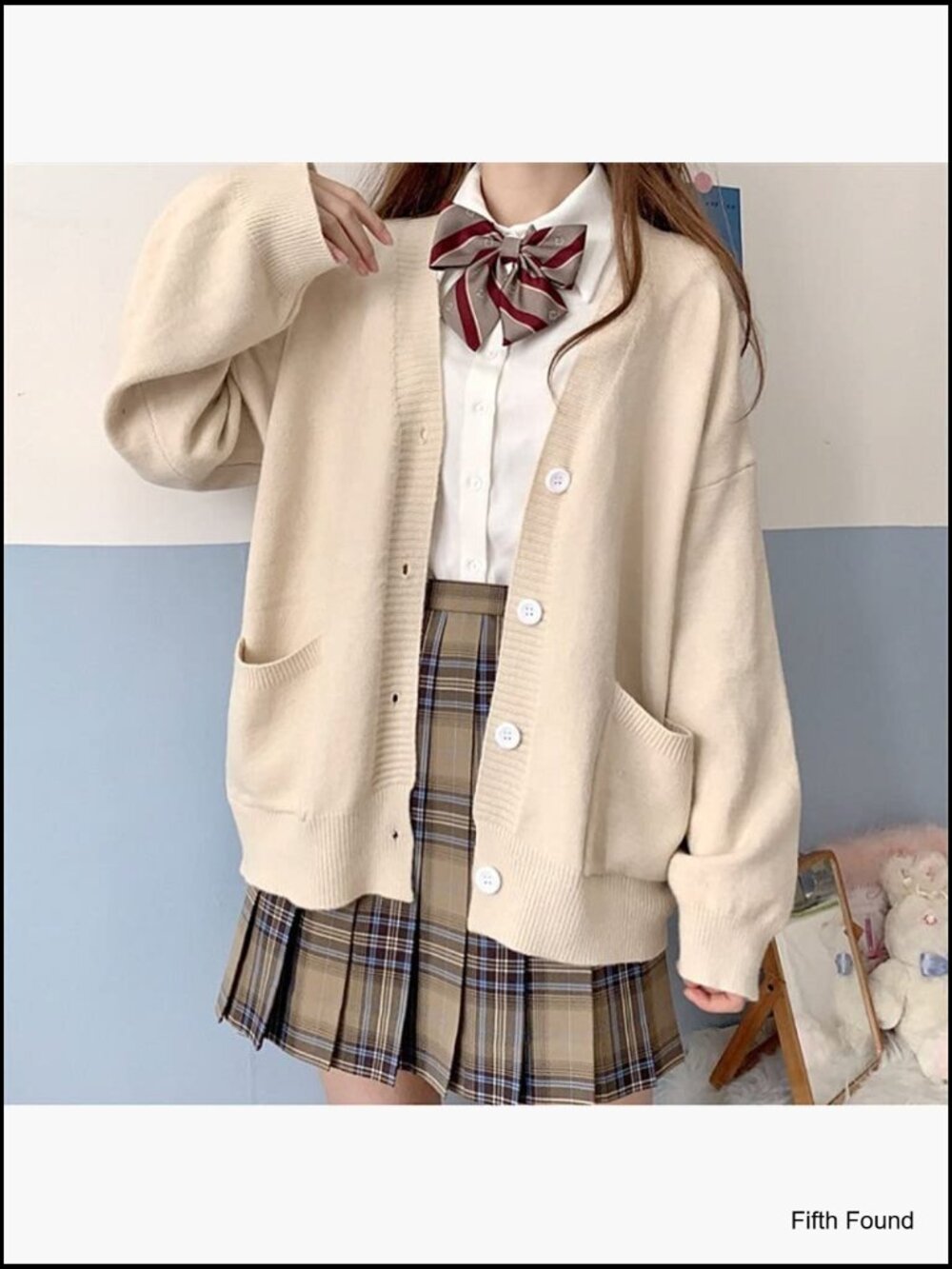 Preppy Knit Cardigan Japanese Style Kawaii Loose Fit V-Neck JK Uniform Cosplay - Picture 6 of 6